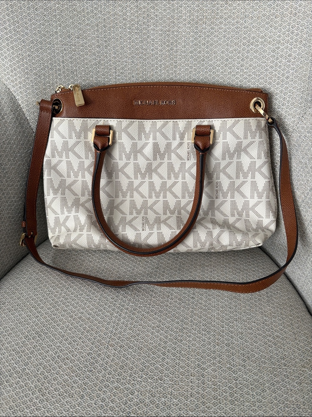 Michael Kors Brown and Cream Logo Satchel